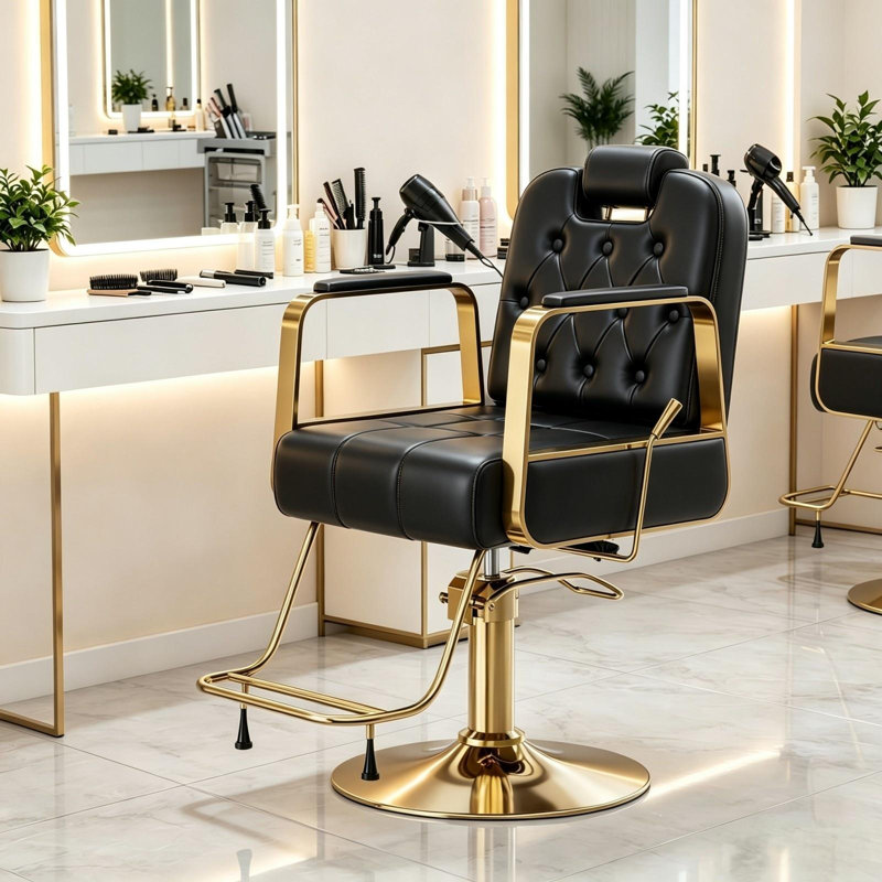 Fauteuil de coiffeur hydraulique à hauteur réglable, fauteuil de salon pivotant, noir, Noir