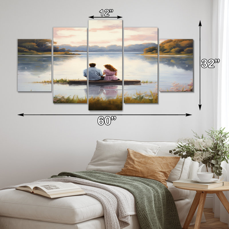 «Romantic Landscape Tranquil Serenade I», reproduction d'art sur toile paysage romantique - 5 panneaux