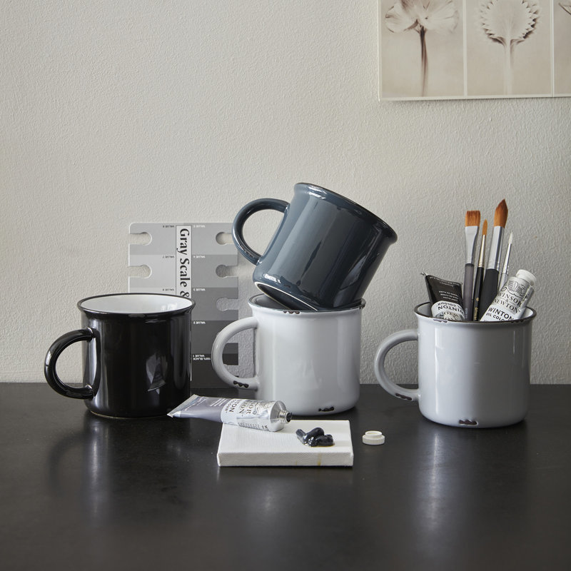 Greyscale Ceramic 16oz Coffee Mugs Set of 4