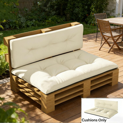 Outdoor Bench Cushions Set 47"x30", Set of 2 Splash-resistant Patio Seat and Back Cushions, 4 Inch Thick Fade Proof with Tufted Design Furniture Replacement Cushions for Garden(Cream&Dark Gray)