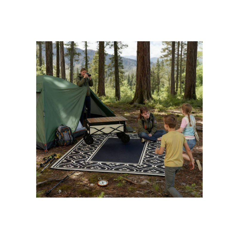 Outdoor Rug,Patio Rug,Reversible Outdoor Rug,Waterproof Plastic Straw With Carry Bag, Rectangle 8' x 10', Blue/White