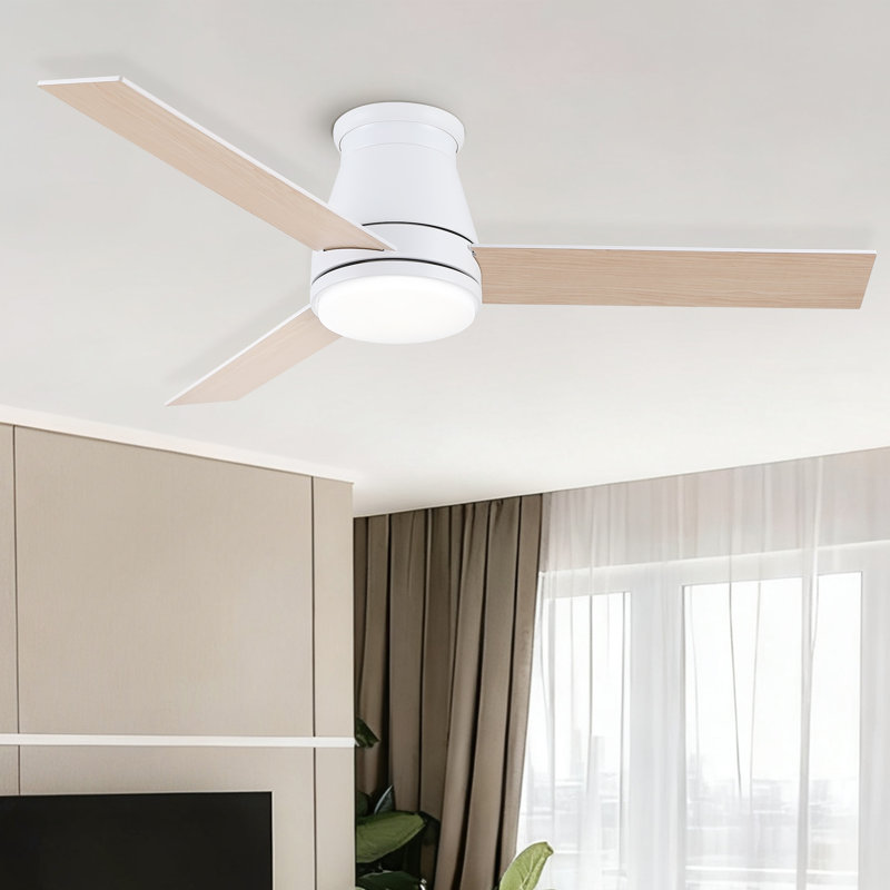 Ventilateur de plafond encastré moderne 48 po avec lumières DEL et télécommande Amici, Blanc