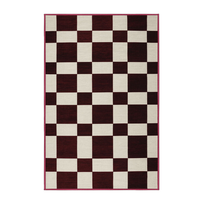 Tapis rouge à carreaux lavable à la machine, Rectangulaire 3 pi x 5 pi