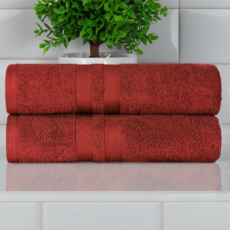 Ultra-Soft Cotton Solid Double Line Dobby Border Medium Weight Quick-Dry Bath Towel, Maroon