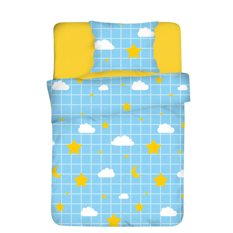 Ensemble de housse de couette 100% coton bleu / blanc / jaune Janam