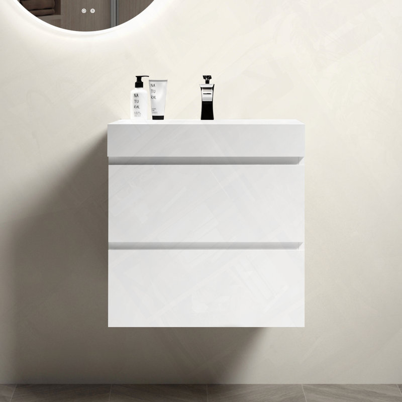 Meuble-lavabo mural flottant avec évier, Blanc, 24