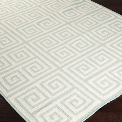 Tapis vert / beige en laine tissé à la main Asencio
