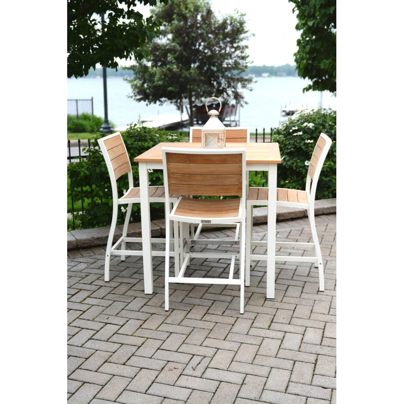 SoHo 36" Square Teak Aluminum Outdoor Counter Height Table, White