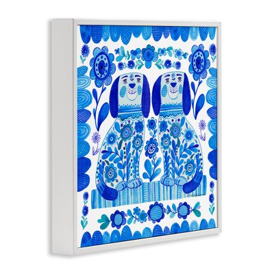 Chiot «Blue Folk Style», estampe numérique de Kay Widdowson