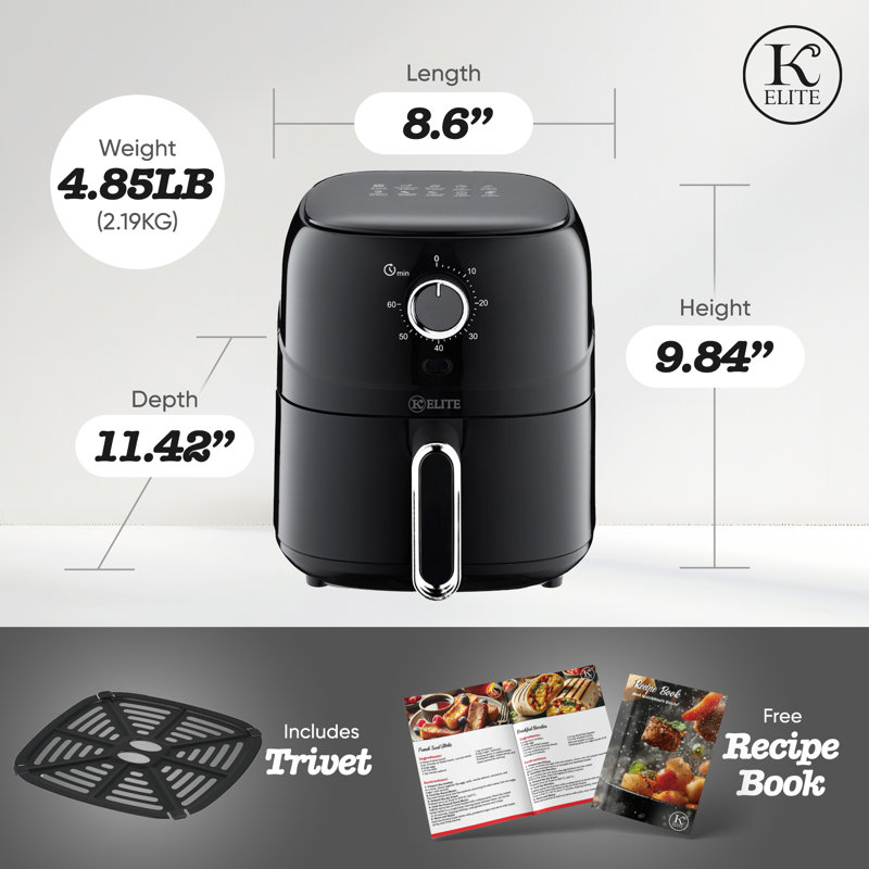 Kitchen Elite 2.5 Qt. Compact Mechanical Air Fryer, Countertop Cooker, Black