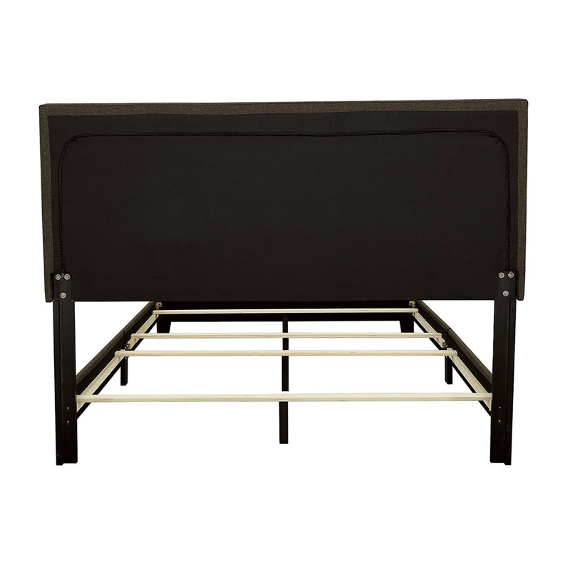 Lit simple en tissu gris anthracite avec pieds assemblés et garniture cloutée en bois massif, Lit simple, Gris anthracite