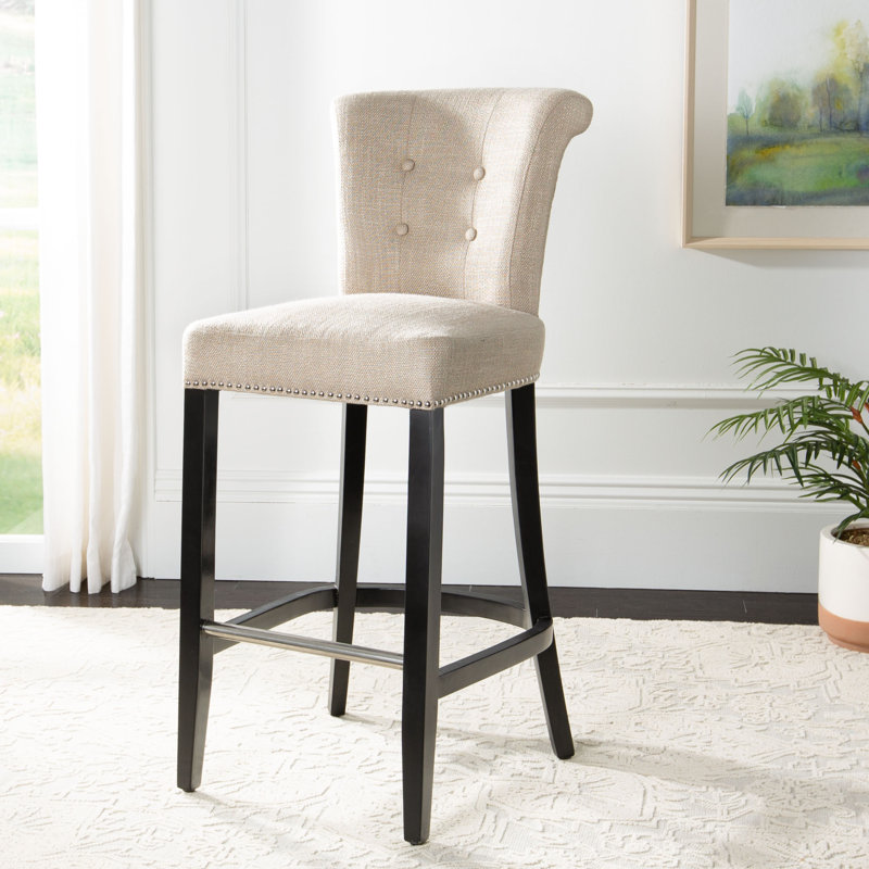 Arlease Upholstered Counter Stool with Solid Wood Frame, Biscuit Beige, Bar Stool (29.7" Seat Height)