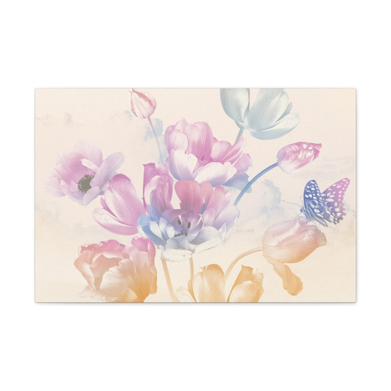 Bouquet de tulipes et papillons, H 18 po x l 24 po
