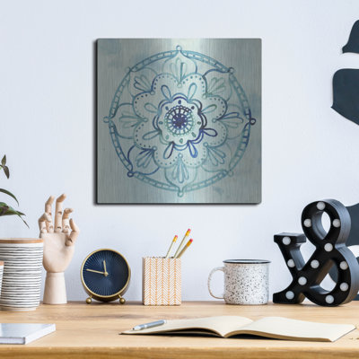 Art mural en métal de luxe «Watercolor Mandala IV» par Grace Popp, verre d'art mural en métal