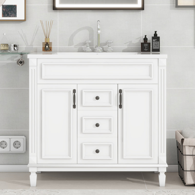 Ensemble de meuble-lavabo simple 35,9 po avec plateau Albreda, Blanc