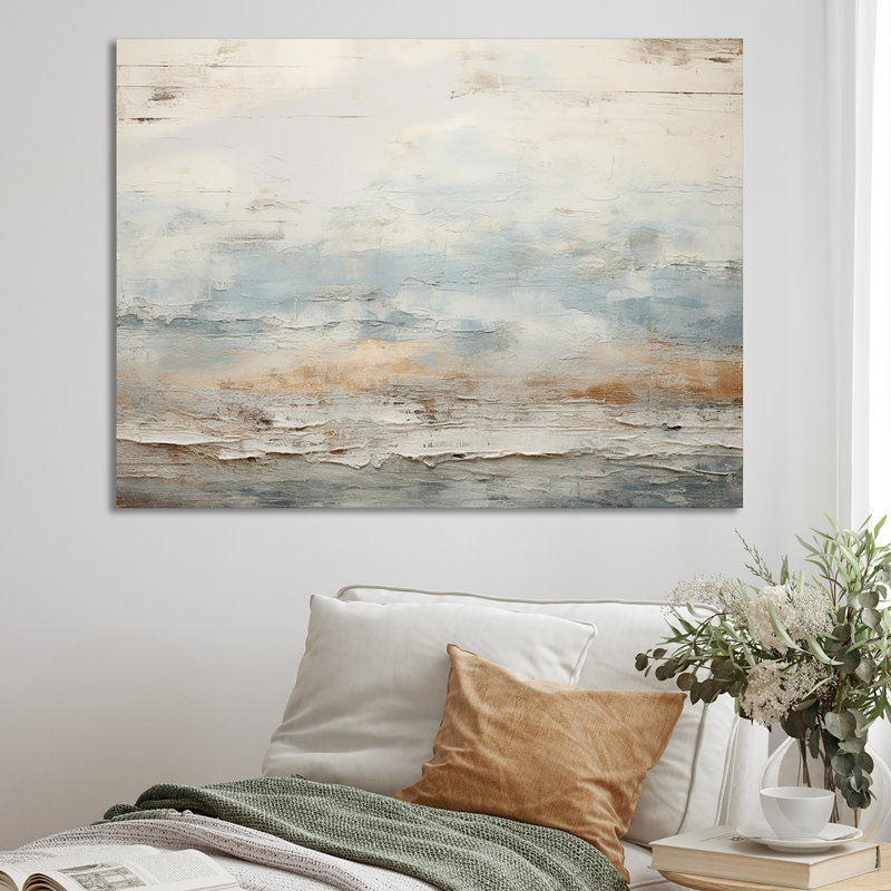 «Beige Blue Ocean Storm», reproduction d'art sur toile, formes abstraites, H 16 po x l 32 po x P 1 po, Toile tendue