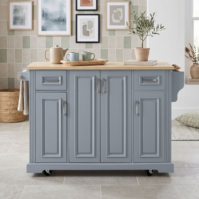 Wood Kitchen Island with Drop Leaf, 2 Drawers, Cabinet and Adjustable Shelves