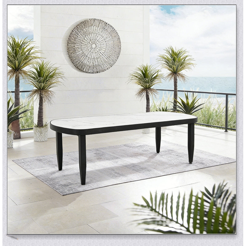 Modern Outdoor Elegance Arc 47.2''X23.6'' Coffee Table With Greek White Marble-Inspired Sintered Stone Top, Aluminum Frame, And Weatherproof Design