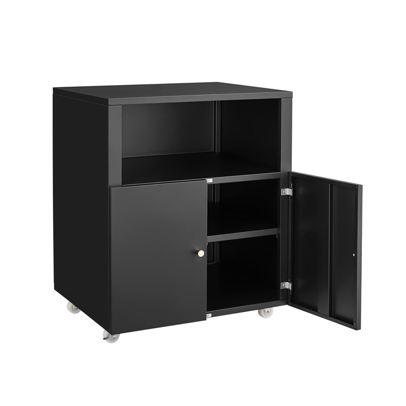 Metal Printer Cabinet with Storage, Heavy Duty Rolling 3D Printer Stand with 2 Doors, Under Desk File Cabinet for Home Office Corner and Small Spaces Black