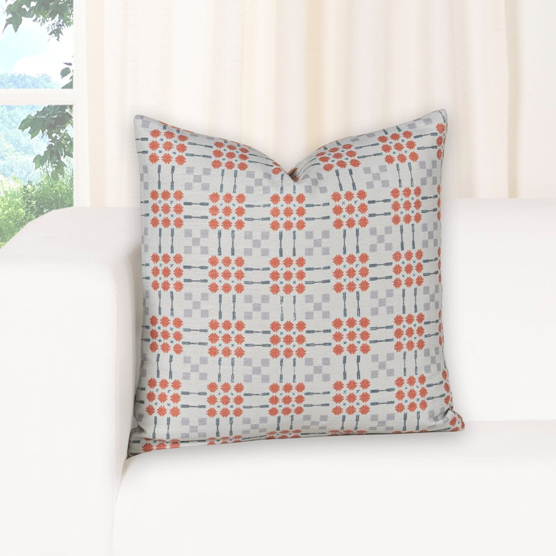 Coussin décoratif à motif géométrique Gridwork, Polyester, Bleu, Rectangle H 12 po x l 21 po