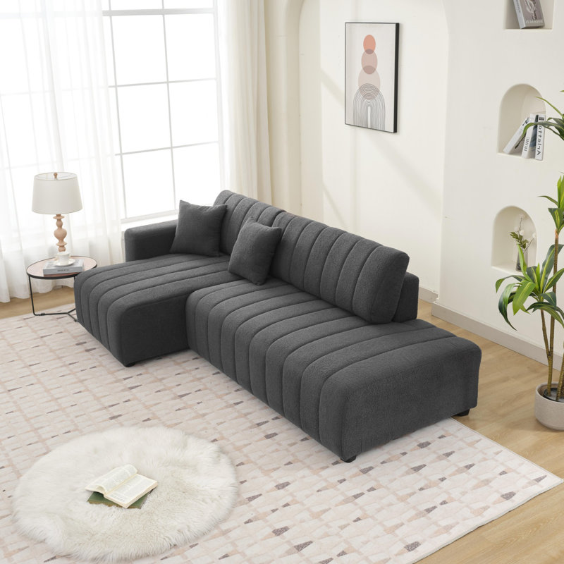 Wool  Facing Sectional Sofa with Chaise, Left Hand Facing, Dark Gray Wool