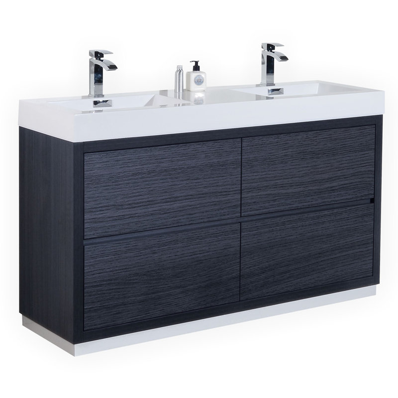 Ensemble de meuble-lavabo double 59 po Royka, Chêne gris
