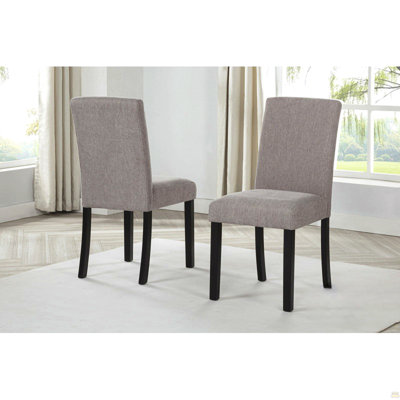 Gray Fabric Upholstered Dining Chair Set Of 2 Black Wood Legs Dining Room Kitchen Side Chair Set