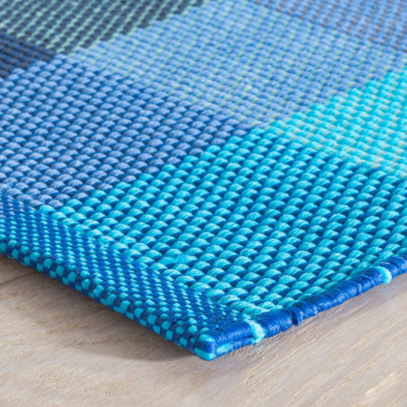 Tapis intérieur / extérieur bleu Happy Plaid, Tapis de couloir 2 pi 6 po x 8 pi