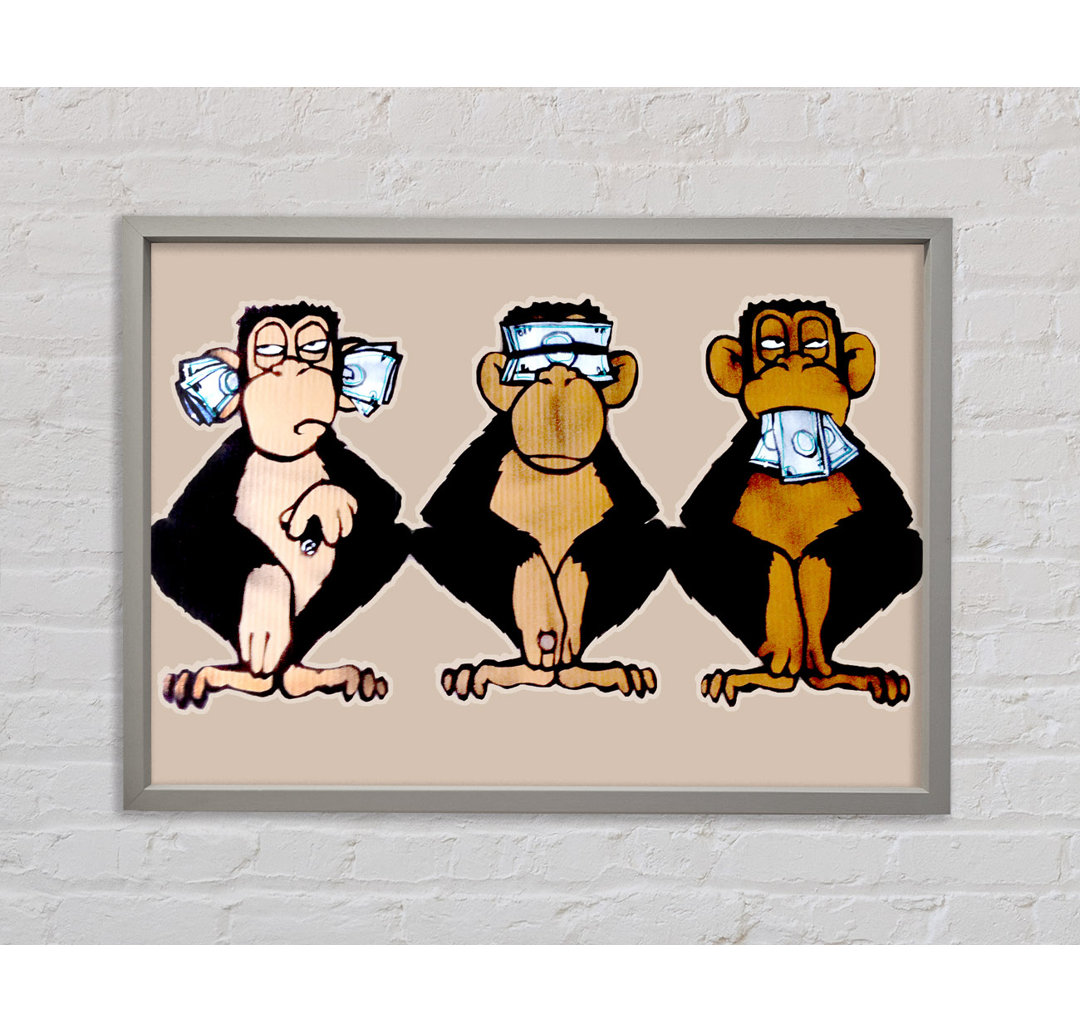 Money Monkeys Wise - Einzelne Bilderrahmen Kunstdrucke auf Leinwand