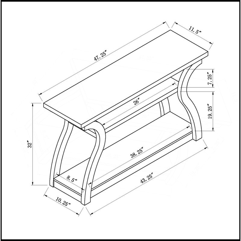 Entryway Sofa Hall Console Curvy Leg Design Two Shelves Thick Top Panel White Oak Color
