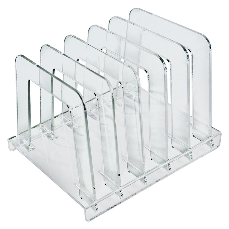 Organisateur de bureau pour classer les dossiers en acrylique transparent avec cinq séparateurs