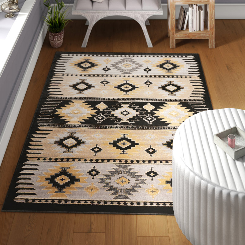 Tapis gris / ivoire / brun de style Sud-Ouest Gorge, Rectangle 8 pi 10 po x 12 pi 9 po