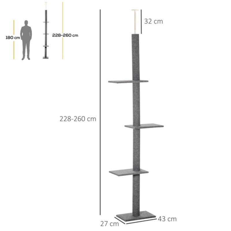 228cm H Cat Tree, Brown