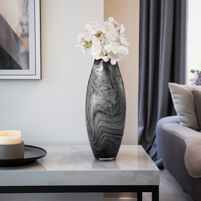 Katrina Grey Swirl Glass Vase, 15.5" H x 6" W x 6" D