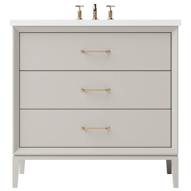 Alexandra Three-Drawer Single Bath Vanity, Vintage Taupe, Satin Gold, 42"