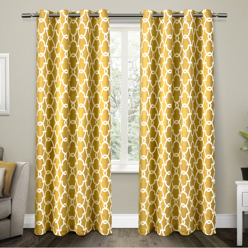 Andish 100% Polyester Room Darkening Curtain Pair, Yellow, 52" W x 84" L