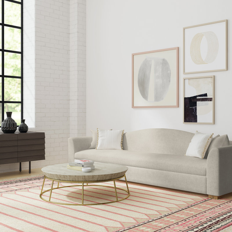 Horatio Camelback Taper Curved-Arm Sofa, Box Weave Linen Oyster, 33" H x 96" W x 36" D, Natural