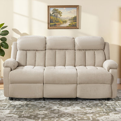 3-Seat Power Reclining Sofa With Remote Control, Oversized Reclining Couch For Living Room, Beige Chenille