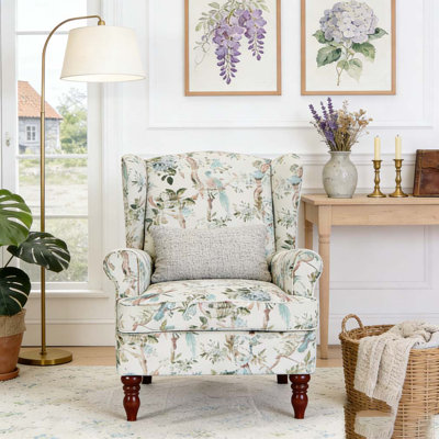 Modern Accent Chair with Retro Wood Legs, Comfy Upholstered Armchair