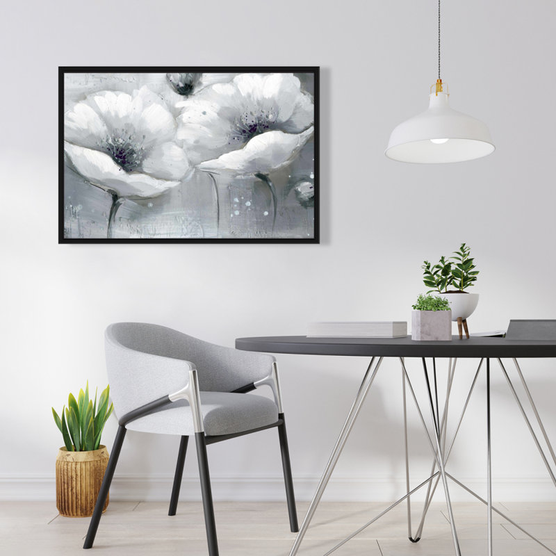 Reproduction de fleurs en niveaux de gris sur toile