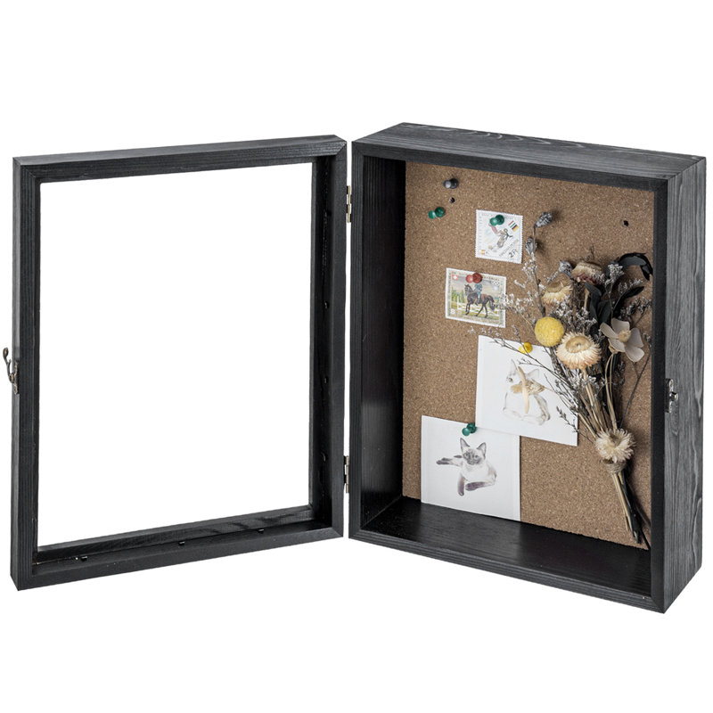 Cenedra Wall Mounted Picture Frames with Cork Board Backing, Black