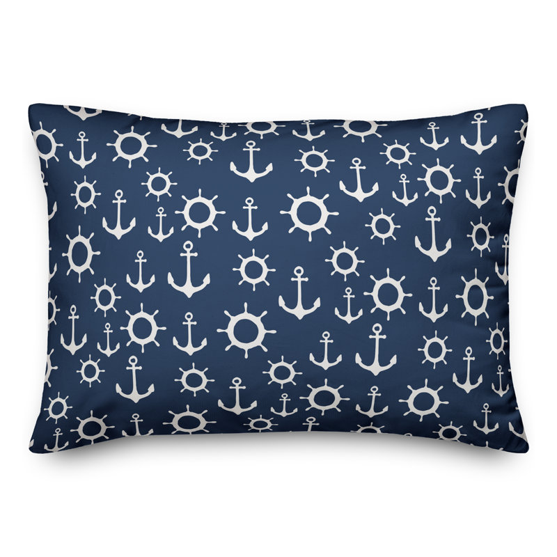  Coussin lombaire intérieur / extérieur Nautical Anchor, Polyester / Bourre en polyester, Blanc / bleu marine