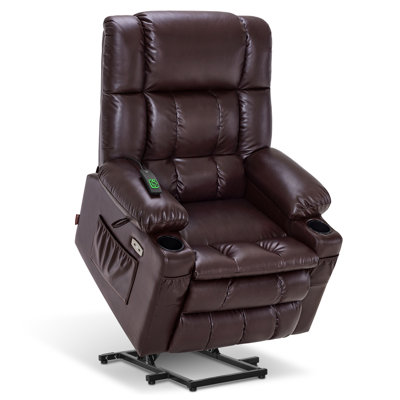 23" Seat Width Dual Motor Power Recliner Lift Chair with Vibration and Heat, Infinite Position, Faux Leather by Latitude Run