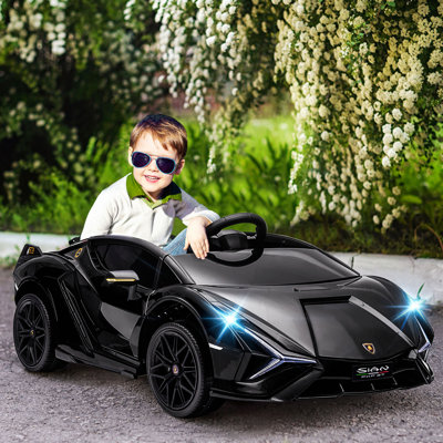 Aosom 12V Ride on Car, Lamborghini SIAN, voiture électrique alimentée par batterie pour enfants avec télécommande, klaxon, musique et phares, noir