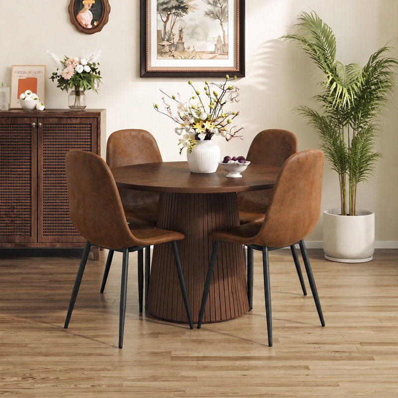 Modern Mid-Century Upholstered Dining Chairs with Sturdy Metal Legs (Set of 4), Black, 4, Brown Fabric