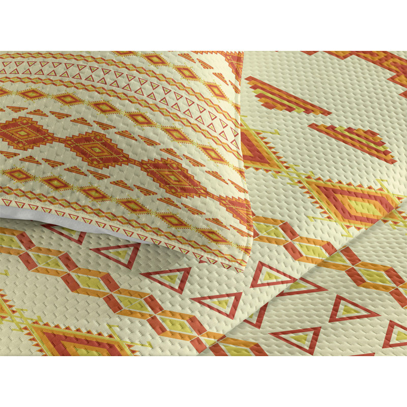 Rustic Polyester Geometric Shapes Coverlet, King Bedspread + 2 Shams