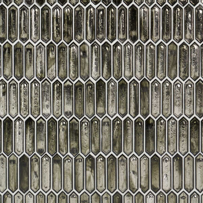 Komorebi 1x3 Picket Polished Glass Mosaic Tile, Rainforest Dew Gray