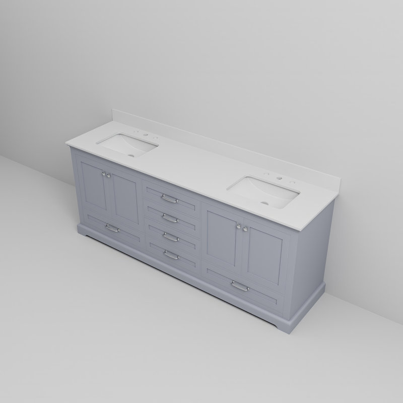 Ensemble de meuble-lavabo double 80 po Dukes, Gris foncé, Quartz blanc