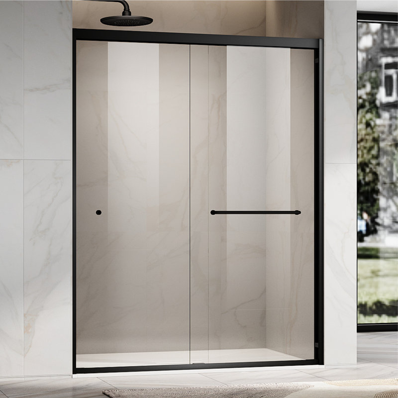 Duchess 56 to 60 in. x 76 in. H Semi-Frameless Stainless Steel Double Sliding Shower Door in Matte Balck with 5/16 in. (8mm) Clear Glass