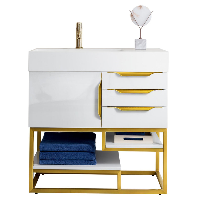 Samorah 35.31'' W Single Vanity, Glossy White, Glossy White, Brushed Nickel